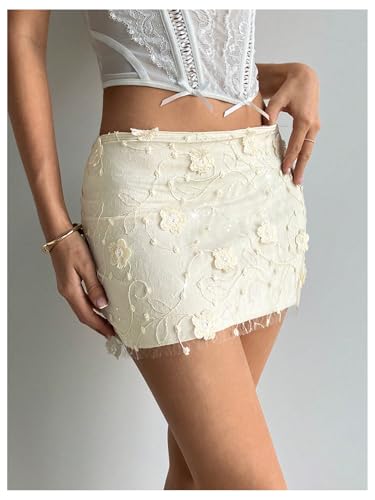 MakeMeChic Women's 3D Flower Embroidery Skirt Low Waist Bodycon Elegant Mini Skirts2