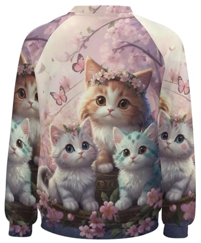 WINKEEY Damen Sweatshirt mit Katzenmuster Katze Langarmshirt Süße Tier Drucken Sweatshirt Damen Ohne Kapuze Lustige Pullover,Katze9 XL