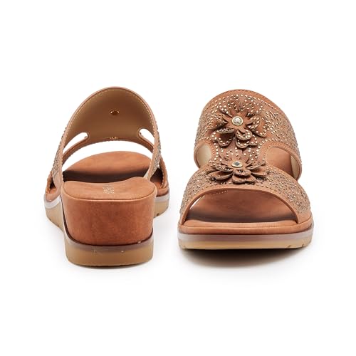 Image of Rhinestone Wedge Sandals for Women, Slip On Open Toe Double Strap Platform