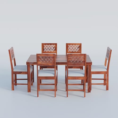 Image of VK Furniture Premium 6 Seater Dining Table Set for Home | Wooden Dining Set with Chairs | Modern Dining Furniture for Living Room & Kitchen | Stylish & Durable Dining Table (6 Seater) | Brown
