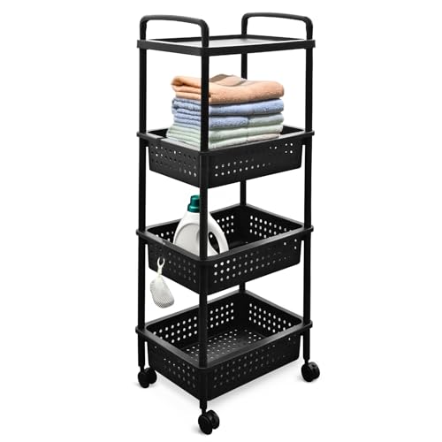 ABBAware Rollwagen mit 3 Körben, 40 x 30 x 100 cm Kunststoff Schwarz -...