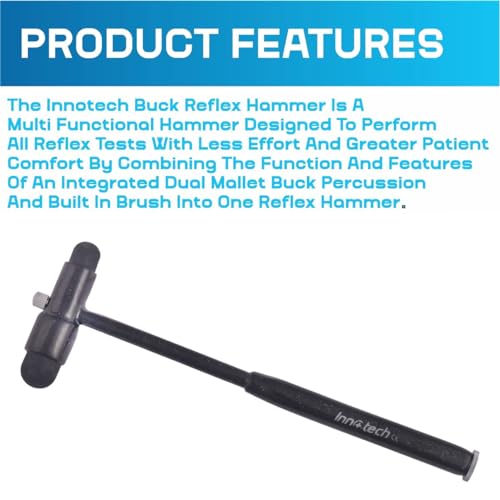 Innotech Neurologischer Reflexhammer nach Buck mit Pinsel und Nadel für Hautreflexe und Oberflächenreaktionen (Schwarz)