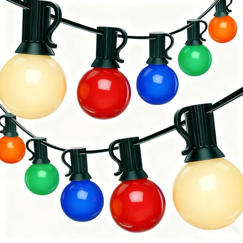 50Ft Outdoor Multicolor Christmas Lights, G40 Globe Patio String Lights with 27 Ceramic Co