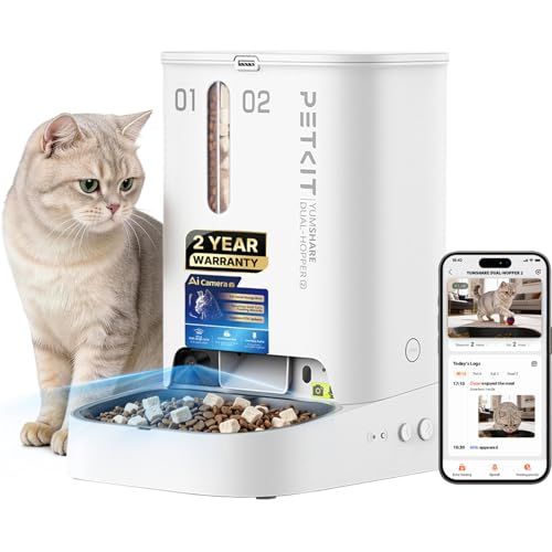Image of PETKIT Automatic Cat Feeder with Camera, Upgraded Multi-Cat Recognition, Night Vision,2.4G&5G WiFi Dog Feeder with Freshness Lock,5L Timed Dual Hopper Food Dispenser with Low Food Sensor