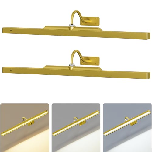 Image of 2 Pack Picture Art Lights - 24 Inch 6000mAh Gold Cordless Battery Powered Art Light with Dimmable Remote for Living Room, Artwork & Dartboard