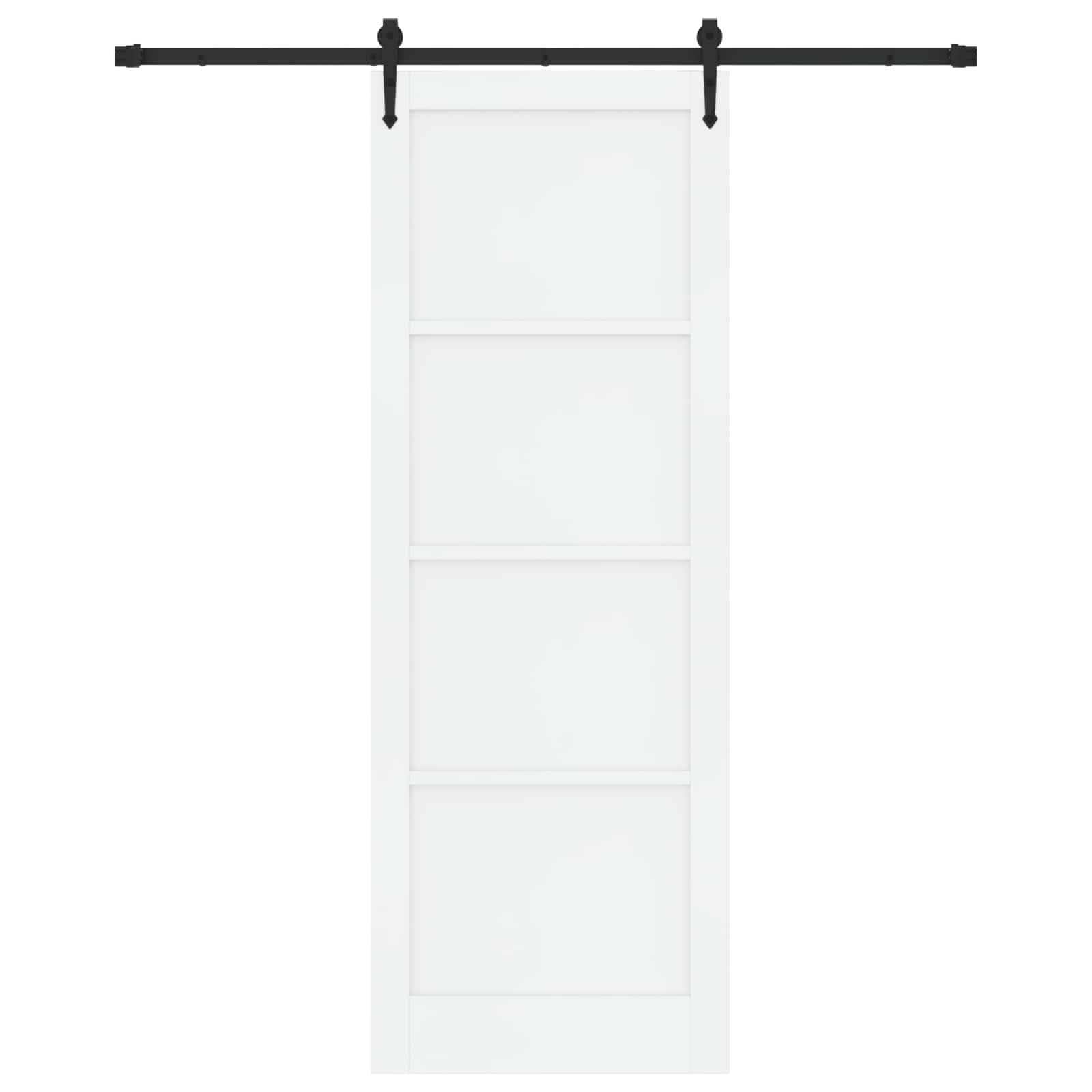 Schiebetür ORKDAL Weiß und Schwarz aus massivem Kiefernholz 83 x 232 cm mit pulverbeschichteter Stahlschiene, leises Gleiten, platzsparendes Design, ideal für Innenräume