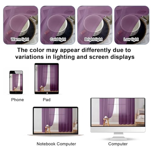 Image of OWENIE Plum Sheer Curtains, Sheer Curtains 84 Inches Long 2 Panels Set, Rod Pocket Voile Fimly Sheer Drapes for Living Room Bedroom, 2pcs, Plum, Each 42 inch W x 84 inch L