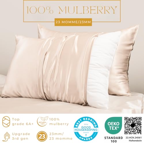 PROMEED 100% Mulberry Silk Pillowcase for Hair and Skin, Both Sides 23 Momme Grade 6A+ Silk Pillow Case with Hidden Zipper, 1400 TC, Soft & Smooth (Standard 20"x26", Champagne) - Image 3