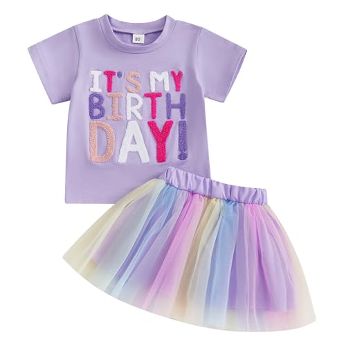 Kayotuas Toddler Baby Girl Birthday Outfit Birthday Girl Shirt Tulle Tutu Skirt Set Cake Smash Outfits Princess Party Dresses