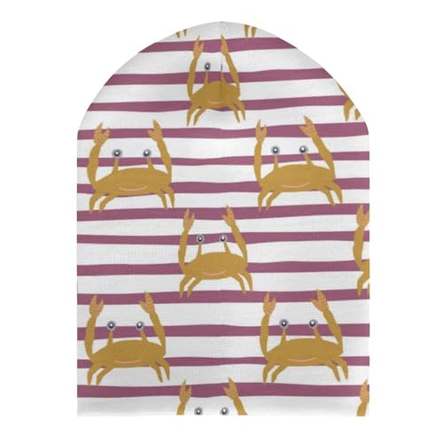 Crab Animal Sea Stripes Pattern Kids Beanie Hat for for Girls Boys Children Cap Winter Knitted Chemo Cancer Headwear Accessories Gifts Decoration Black3