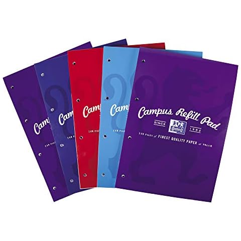 Oxford Campus Lined Paper A4 Refill Pad, Headbound 140 Pages, Assorted Colours, Pack of 5 Cover