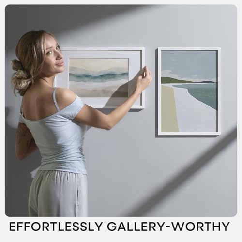 Image of Homeforia 14x17 Picture Frame White, High End Oak 14x17 White Wood Frame with Mat 11x14 Photo, 14 x 17 Wooden Poster Frames Matted to 11 by 14, 17x14 Hanging Frames, Tempered Glass, Wall Kit, Set of 1
