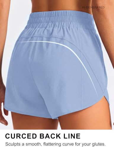 Image of BMJL Women's Athletic Shorts Running Workout Shorts Gym High Waisted Summer Short with Waistband Pocket | built-in liner,thick elastic waistband,split side,comfy fabric,zipper pocket,longer back,workout,athletic,curved back line