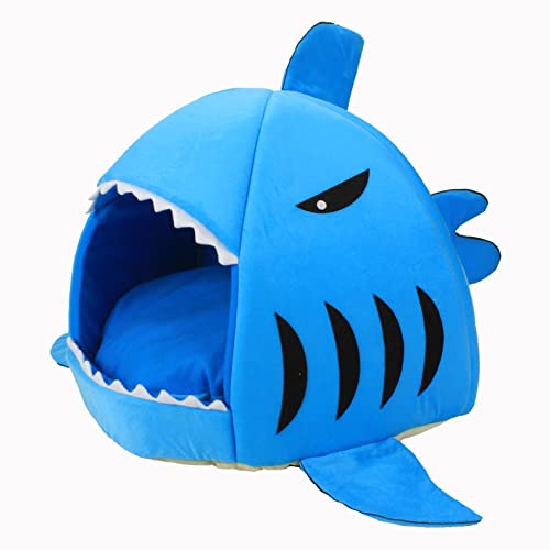 Alytimes Cat Litter Hot Cat Mat Shark-Shaped Kennel Kitten Bed One Mat Two Usage Shark Bed For Small Cat Dog Cave Cozy Bed Removable (Blue) #TOP2