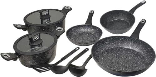 Batterie di Pentole e Padelle (Nero, gas + induzione, 10 Pezzi)