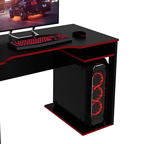 Kit Gamer com Mesa para Computador + Estante Tecno Mobili Cor: Preto com Vermelho