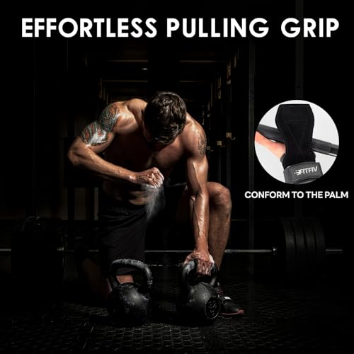 FITFIV Weight Lifting Wrist Strap, Double Leather Weightlifting Wrist Straps for Gym Strength Training, Neoprene Padded Wrist Wraps - for Men & Women (Pair) - Thumbnail 6