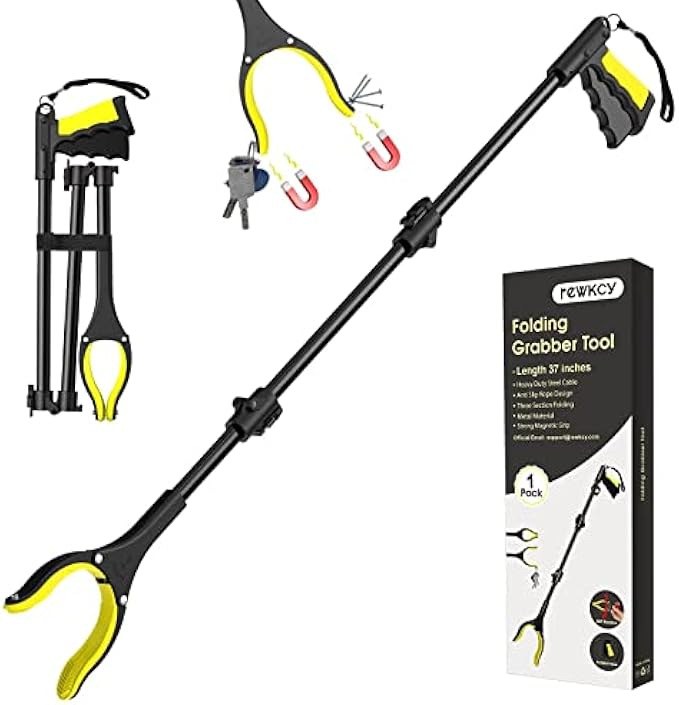REWKCY 37" Grabber Tool, Grabbers for Elderly Grab It Reaching Tool with Rotating Jaw +Magnets, 4" Wide Claw Opening Long Reacher Grabber Pickup Tool, Heavy Duty Grabber Reacher Tool