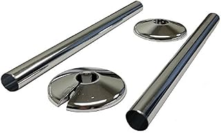 2 x Chrome Radiator Heating Pipes Sleeves Covers 2 Collars Cover Copper Pipe 15mm x 200mm