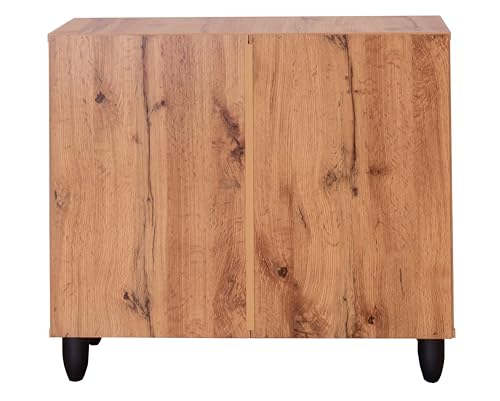Image of DeckUp Plank Minang 2-Door Engineered Wood Shoe Rack (Wotan Oak and White, Matte Finish)