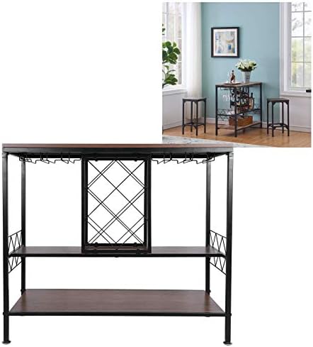 3-Tier Wine Rack Free Standing Wine Cabinets Drinks Cabinet for Living Room Wine Rack Table Industrial Wine Cabinet with Wine Glass Holder Home Bar Supply 39.7x105x88.5cm/15.6x41.3x34.8in