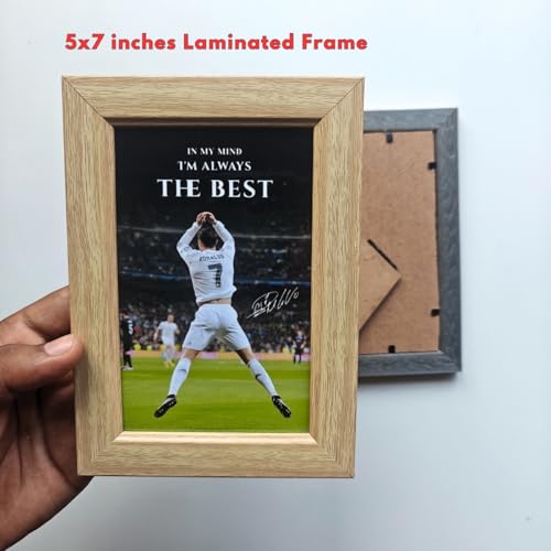 Image of TenorArts Cristiano Ronaldo Gift Box Merchandise for Fans - 5x7 Inches Laminated Photo Frame,1 Ronaldo Keychain, 1 Badge, 4 4x6 inches Sized Posters, Multi sized Players Stickers - 5 items in 1 Box | Perfect for Gifting Football Fans