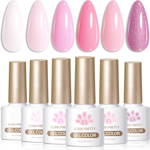 Born Pretty Pink Gel Nail Polish Set 6 Colors Valentine's Day Sweet Lovely Nude Pink White Colors Nail Art DIY Manicure Salon Home 7ML