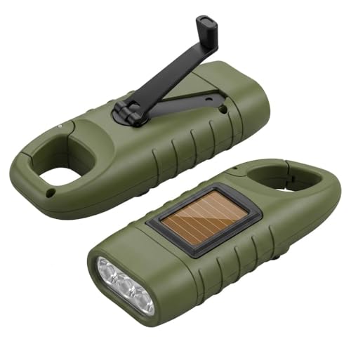 Nimbust Lampe Torche Solaire Dynamo Rechargeable 2 Pièces, Lampe de Poche Manivelle LED sans Pile avec Mousqueton, Matériel de Survie Étanche pour Camping...