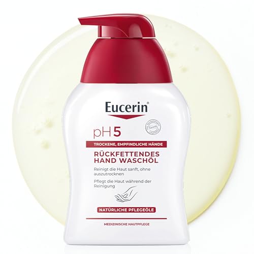 Eucerin pH5 Rückfettendes Hand Waschöl 250 ml, feuchtigkeitsspendende Flüssigseife mit pflegenden Ölen für empfindliche Hände, Hand Waschgel geeignet für den täglichen Gebrauch