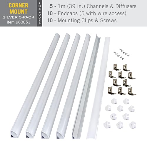 Image of Armacost Lighting LED Tape Light Mounting Channel, Corner Mount, Silver 5-Pack 960051N