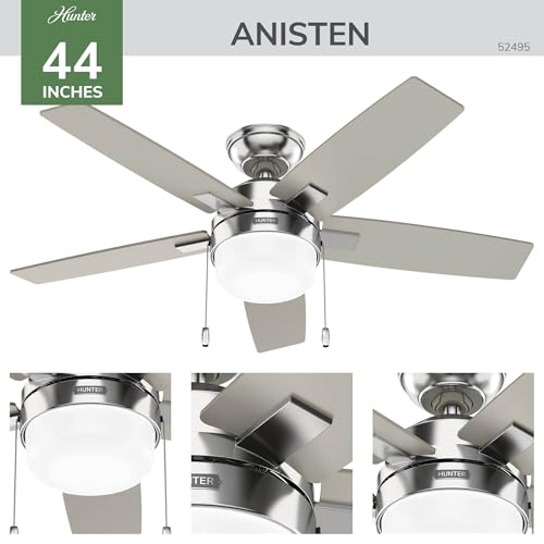 Image of Hunter 44 inch Anisten Indoor Ceiling Fan, Light, Pull Chain, Brushed Nickel