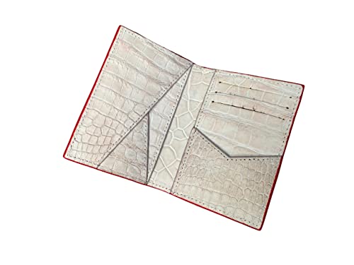 Red and White Genuine Alligators Crocodile Double Side Leather Credit Card Holder