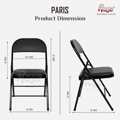 Image of ROSE Paris Folding Chair for Home | Lightweight, Portable, Balcony, Garden, Camping Chair | Indoor Outdoor Chair | Restaurant Chair (Black (Cushioned))