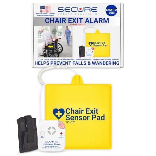 Secure Safety Solutions Chair Exit Alarm for Elderly Fall Prevention, Wheelchair Patient Alarm with 12' x 12' Sensor Pad, 80 dB Alert Monitor, Automatic Reset Caregiver Alert System for Dementia Care