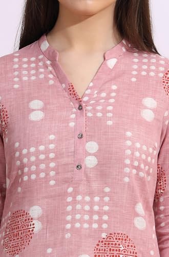 Image of W for Woman Pink Bold Geometric Printed Pure Cotton Straight Kurta