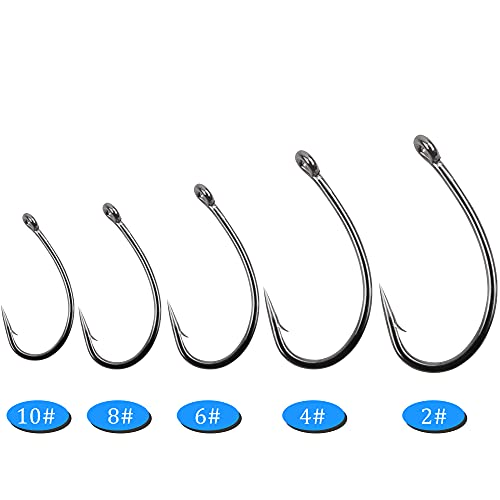 image for AGOOL Fly Tying Hooks, 50/150pcs Carp Fishing Hooks High Carbon Steel 
