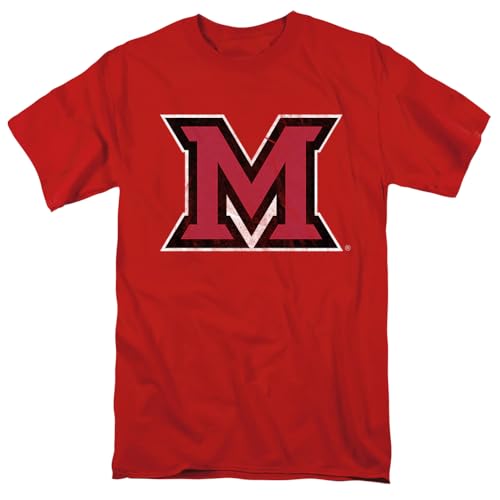Distressed Primary Miami University Ohio Logo Unisex Adult T Shirt Red Medium
