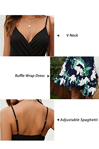 Image of ULTRANICE Womens Summer Dresses Floral V Neck Ruffled Hem Spaghetti Spring Casual Beach Outfits Flowy Wrap Sun Dress