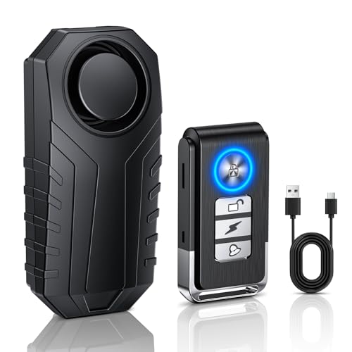 HAPYTHDA Motorbike Alarm Bike Alarm Anti Theft Bicycle and Motorcycle Accessories Mobility Scooter Alarm Rechargeable with Remote Control IP65 Waterproof 113 dB Super Loud