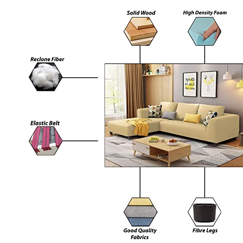 Image of Galib LHS 4 Seater L Shape Sofa Set for Living Room (Cream) Premium Fabric