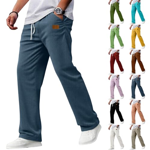 Corduroy Pants Men Slim Fit Baggy Big and Tall Straight Leg Casual Sweatpants Relaxed Fit Elastic Waist Drawstring Trousers
