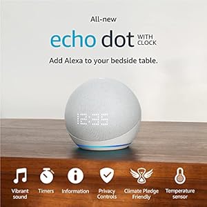 All-new Echo Dot (5th generation, 2022 release) smart speaker with clock and Alexa | Glacier White