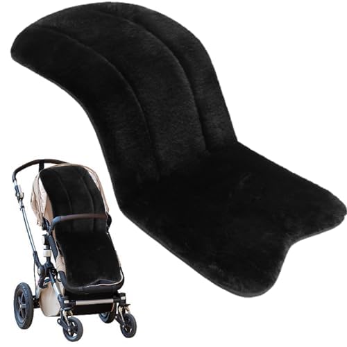 Faux Sheepskin Pram Liner 30x15 Inch Universal Thick Soft Breathable Baby Stroller Seat Pad (Black)