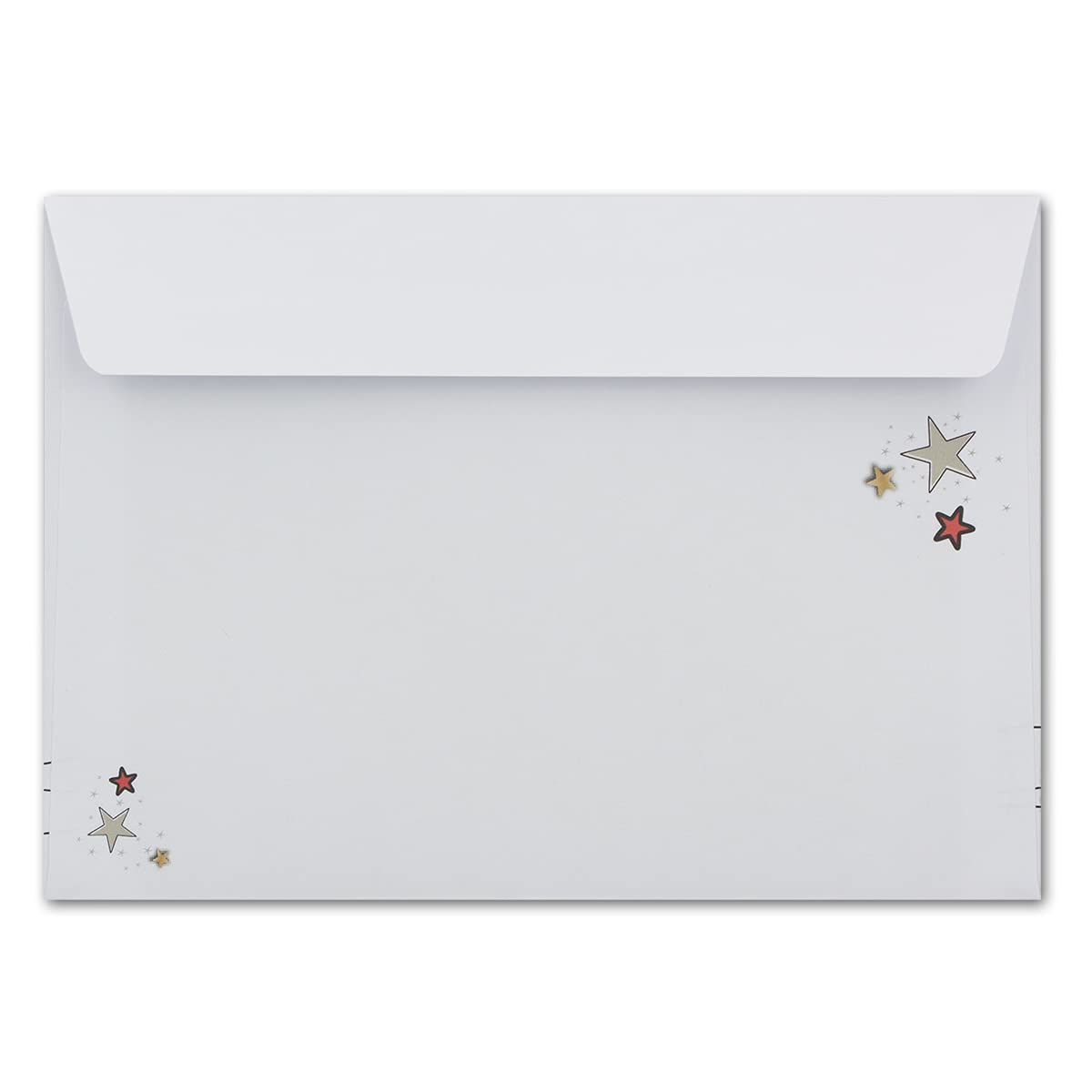 700 x koperty DIN C6 w kolorze białym z choinką i gwiazdami – samoprzylepne z paskami do odrywania – 114 x 162 mm – 80 g/m² – koperty bożonarodzeniowe z motywem dla firm i prywatnych