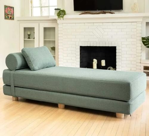 Image of SOUL CRAFT Modern Modular Daybed /Fold-Out Sleeper, Beige, Velvet Fabric, Converts to 2 Single Beds or 1 Queen Bed, with Mattress 203 cm x 74 cm(6.66 ft x 2.43 ft) Green