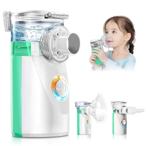 Aerosol per Bambini e Adulti – Inalatore Nebulizzatore per Neonati a Ultrasuoni contro Raffreddore, Macchina per Aerosol con 2 Maschere e Boccaglio, Batteria non inclusa (Verde)