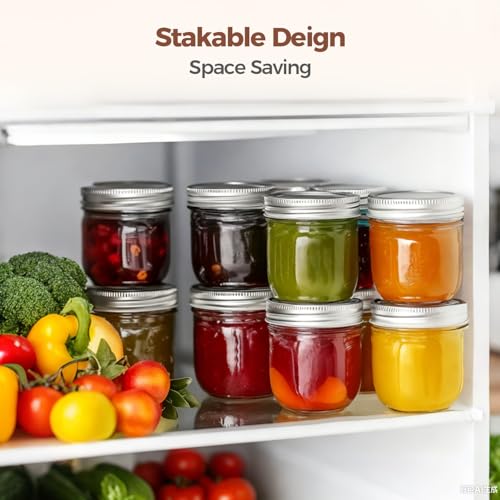 Image of ComSaf Wide Mouth Mason Jars with Lids 8 oz 6Pcs, Half Pint Small Mason Containers, Canning Jars for Jam, Jelly, Meal Prep, Overnight Oats, Yogurt Parfait, Shower Wedding Favors, DIY Candles Decor