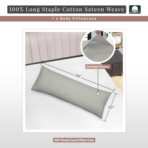 Pizuna Cotton Silver Body Pillow Cover 1 Piece Only, 400 Thread Count 100% Long Staple Cotton Body Pillow Case 52x140 cm - Image 3