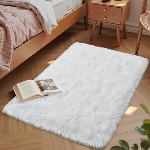 Listado de Shaggy blanco Top 10. 44 Macgace - Alfombra pequeña para recámara, 2 x 3 pies (60 x 90 cm), color blanco, antideslizante, alfombra súper suave, esponjosa, moderna decoración del hogar, estética para...