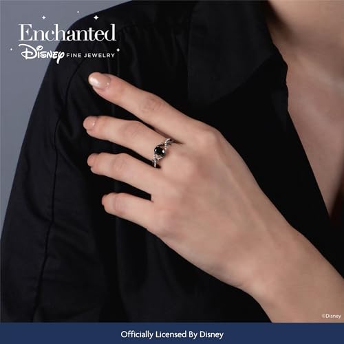 Disney Villain Maleficent Engagement Ring for Women with 4MM Center Cushion Shape Onyx and 1/10 Cttw Treated Black Round Diamond in Black Rhodium over Sterling Silver by Jewelili | Enchanted Disney Fine Jewelry2